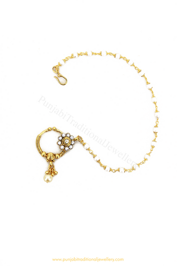 Antique Gold Finished Stone Nath By PTJ